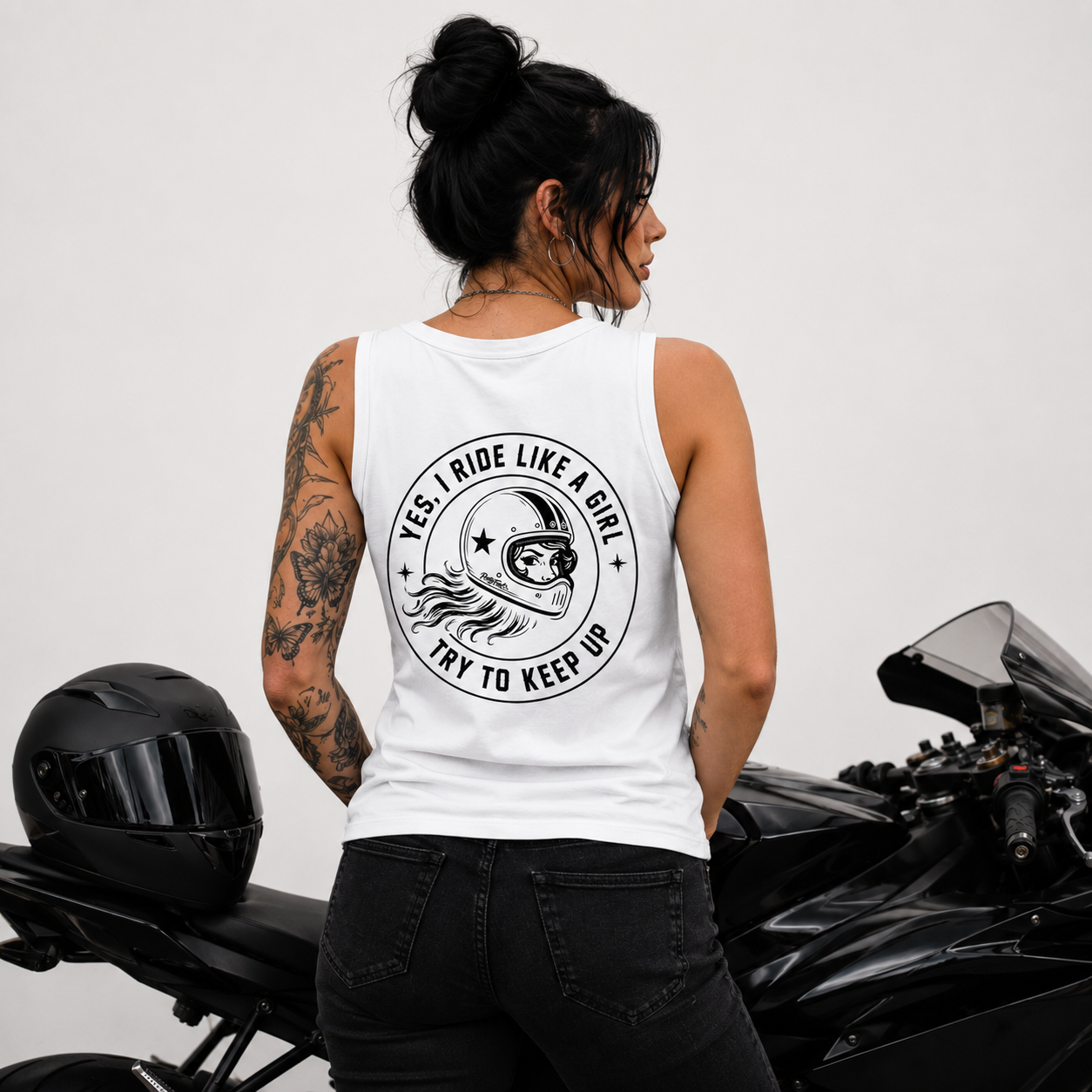 PrettyFastCo I Ride Like A Girl Vest In White With Black Logo