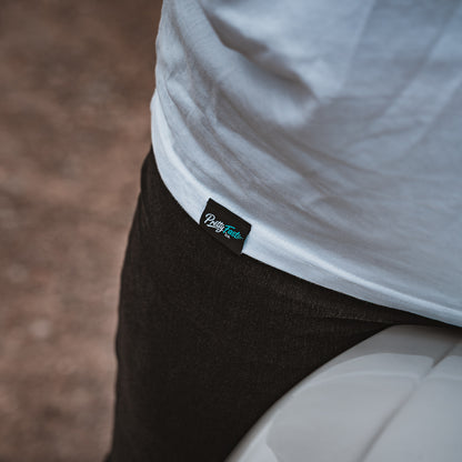 PrettyFastCo Original V-Neck Tee In White With Turquoise Logo