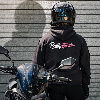 PrettyFastCo Original Hoodie In Black With Pink Logo