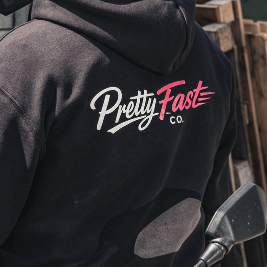 PrettyFastCo Original Hoodie In Black With Pink Logo