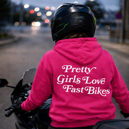 PrettyFastCo Pretty Girls Love Fast Bikes Hoodie In Pink