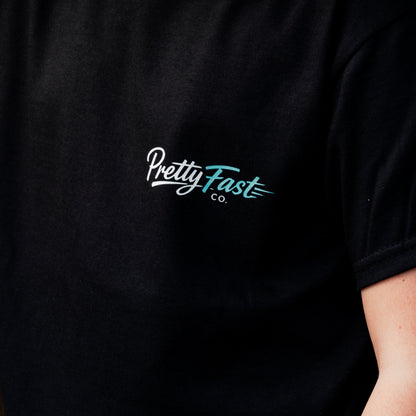 PrettyFastCo Kids Original Tee In Black With Turquoise Logo
