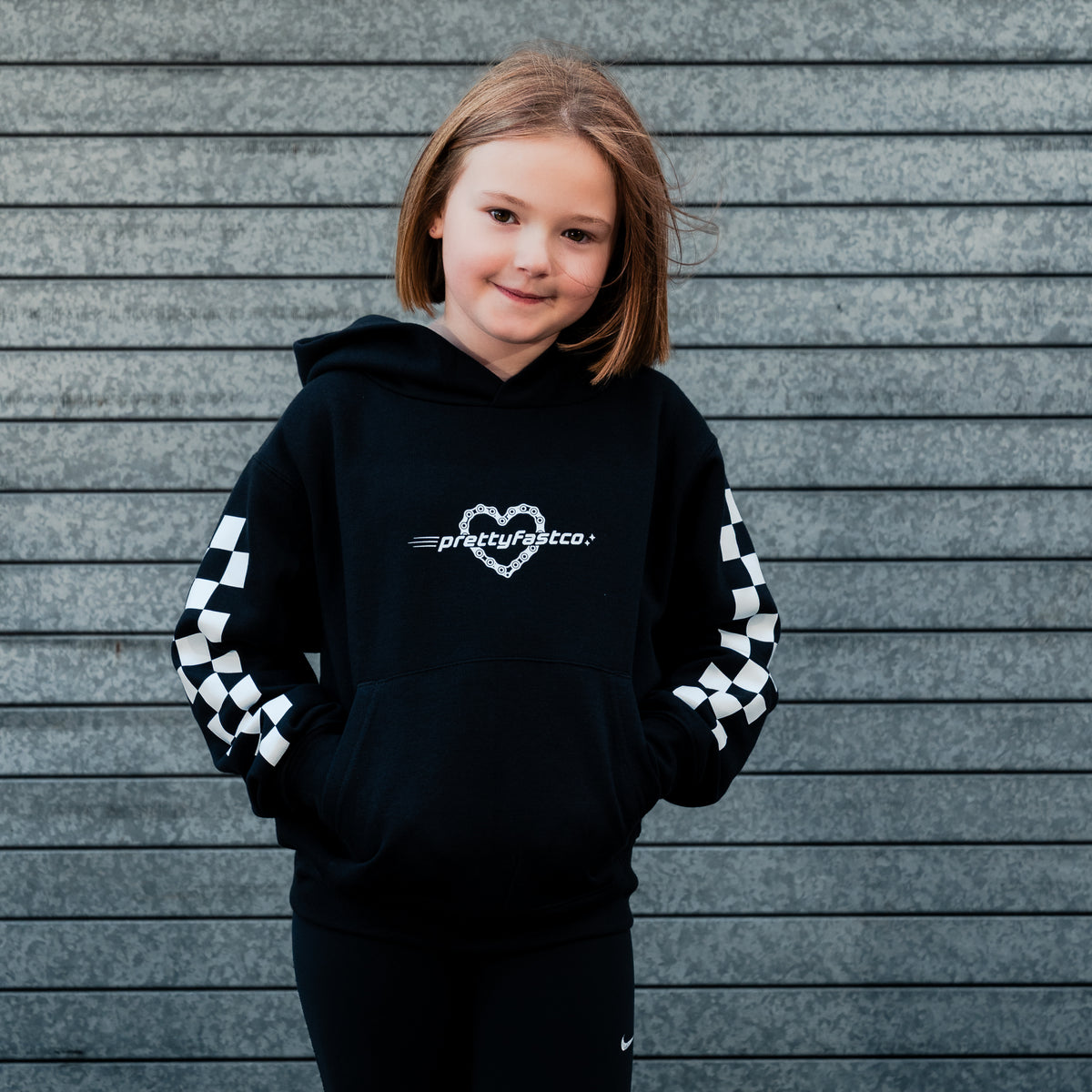 PrettyFastCo Kids Chain Heart Hoodie In Black