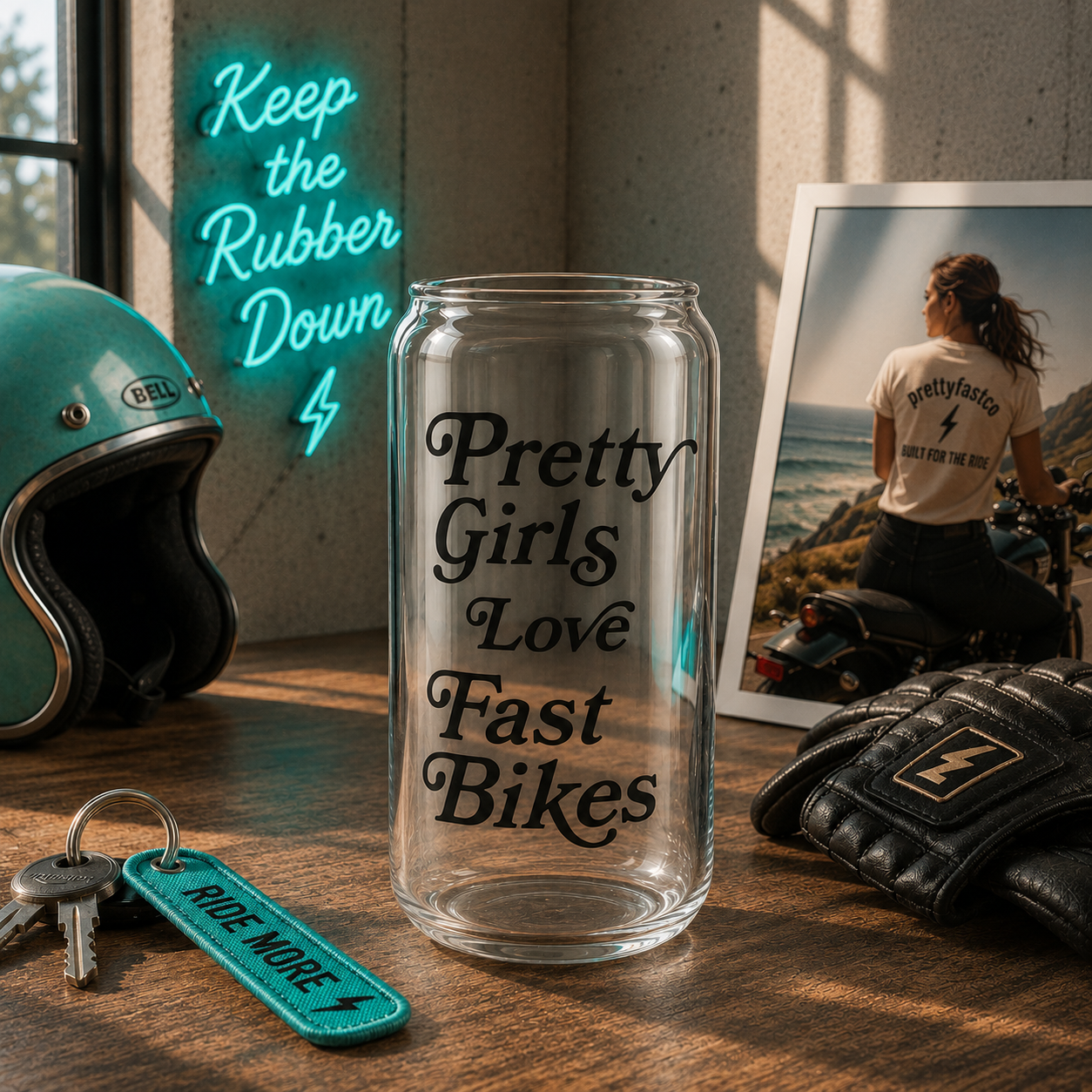 Pretty Girls Love Fast Bikes - Glass Tumbler