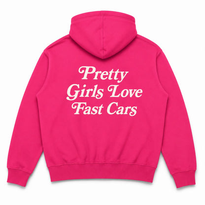 PrettyFastCo Pretty Girls Love Fast Cars Hoodie In Pink