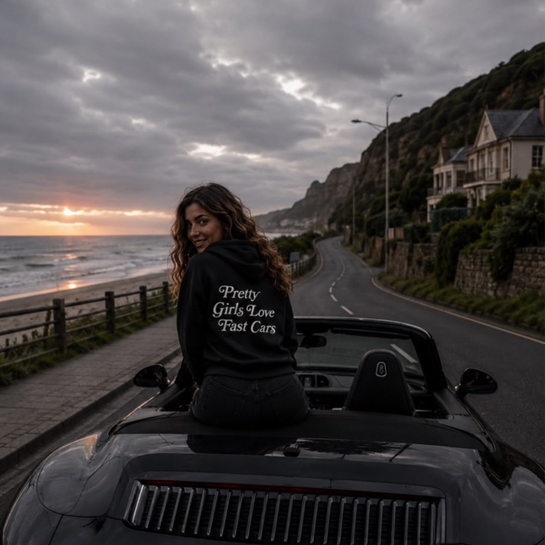 PrettyFastCo Pretty Girls Love Fast Cars Hoodie In Black