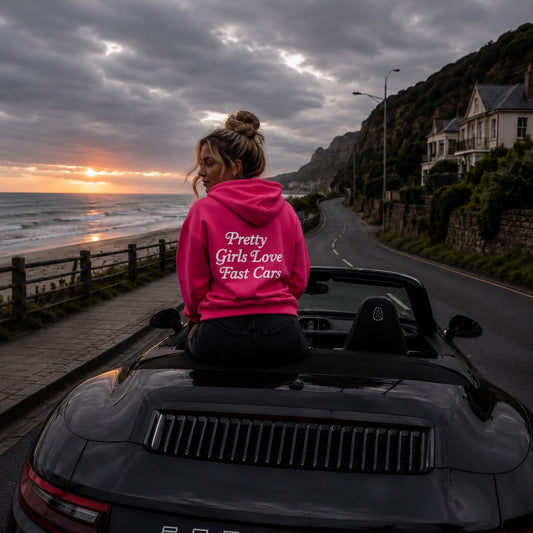 PrettyFastCo Pretty Girls Love Fast Cars Hoodie In Pink