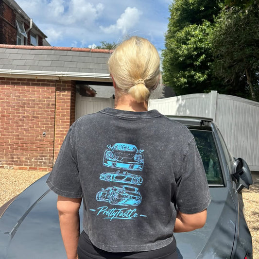 PrettyFastCo Blue Velocity Stonewash Heavy Crop Tee