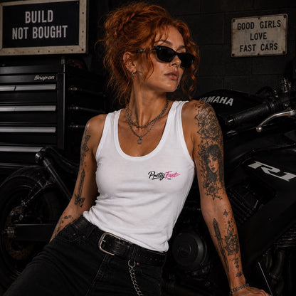 PrettyFastCo Original Vest In White With Pink Logo