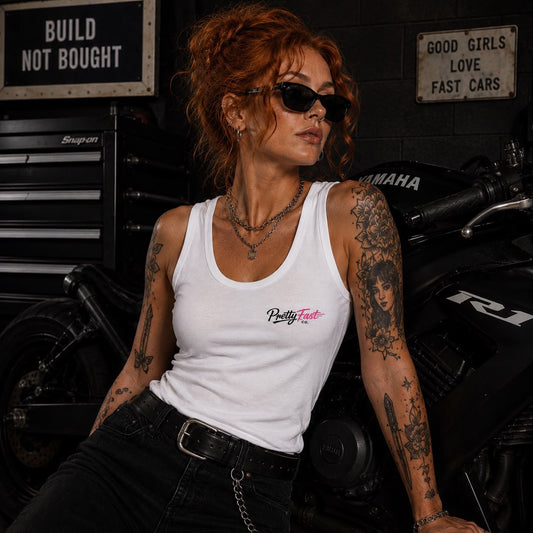 PrettyFastCo Original Vest In White With Pink Logo