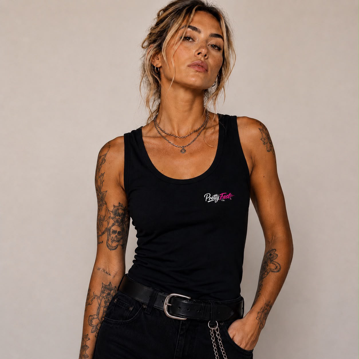 PrettyFastCo Origianl Vest In Black With Pink Logo