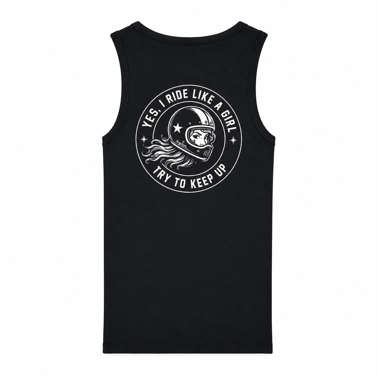 PrettyFastCo I Ride Like A Girl Vest In Black With White Logo