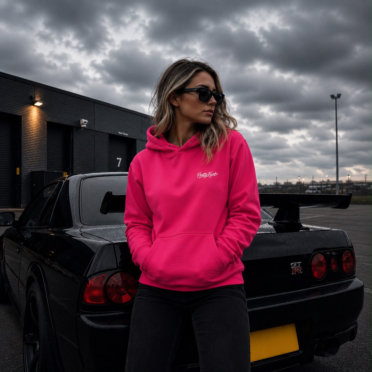 PrettyFastCo Pretty Girls Love Fast Cars Hoodie In Pink