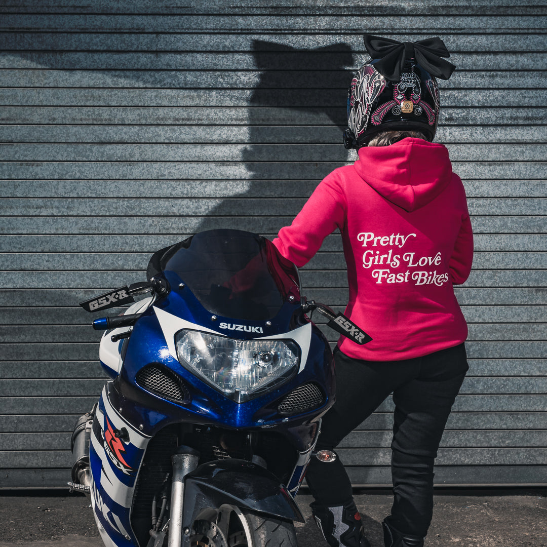 PrettyFastCo Pretty Girls Love Fast Bikes Hoodie In Pink