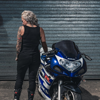 PrettyFastCo Original Vest In Black With Turquoise Logo
