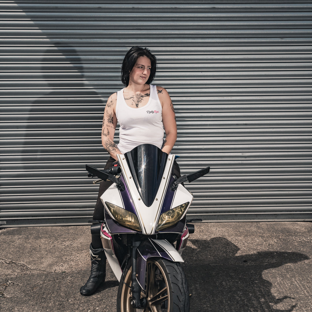 PrettyFastCo Original Vest In White With Pink Logo