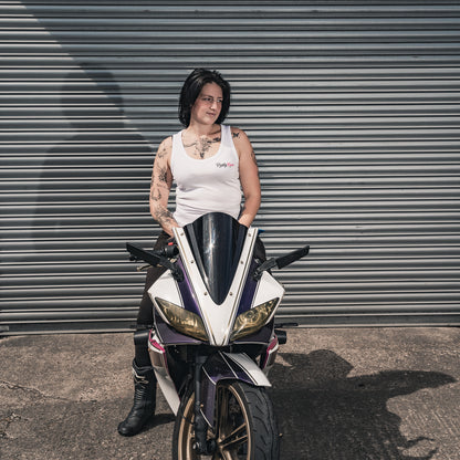 PrettyFastCo Original Vest In White With Pink Logo