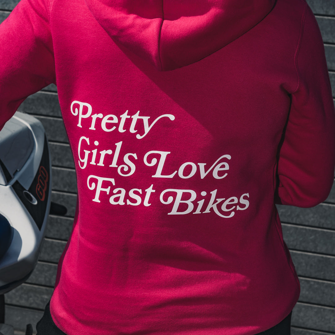 PrettyFastCo Pretty Girls Love Fast Bikes Hoodie In Pink